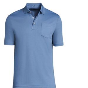 Lands'End L TraditionalFit 100%Cotton MadeinPeru Shrtslvs AquaBlueMen'sPoloShirt